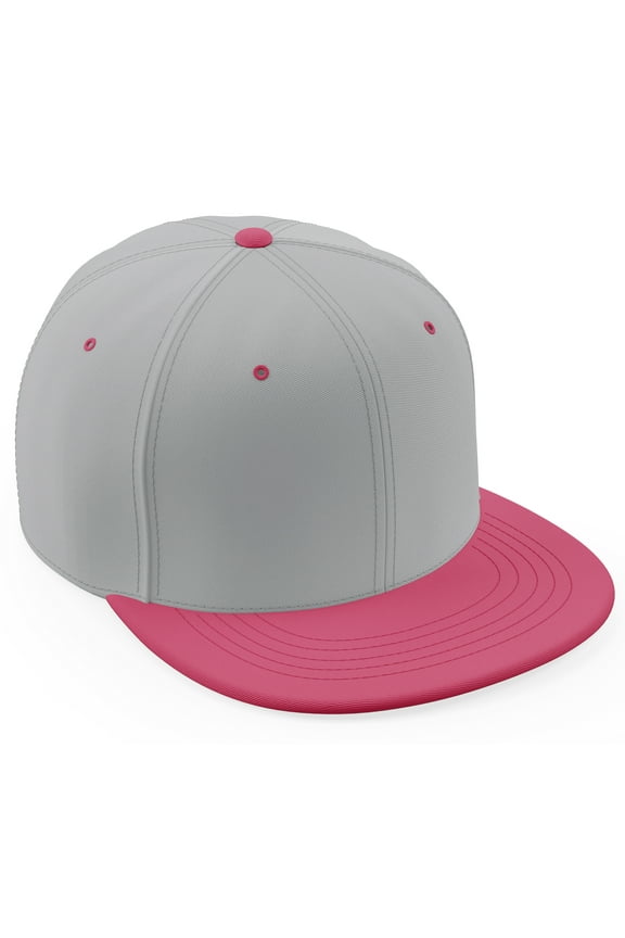 Classic Blank Snapback Flat Bill Visor Hat Cap Adjustable Back - Light Grey Hot Pink