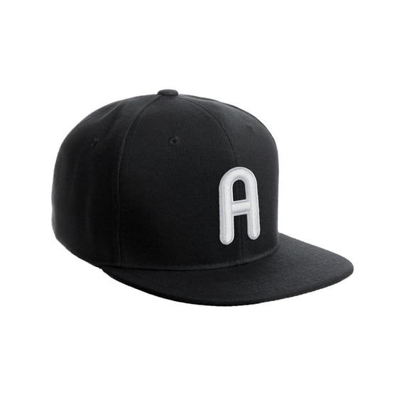 Daxton Classic Snapback 3D Alphabet A to Z Numbers Embroidered Initials Letters Flat Bill Cap - Black Hat, Letter A