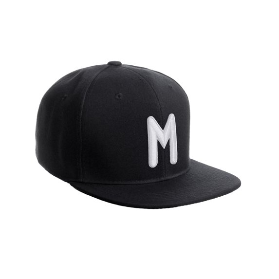 Daxton Classic Snapback 3D Alphabet A to Z Numbers Embroidered Initials Letters Flat Bill Cap - Black Hat, Letter M