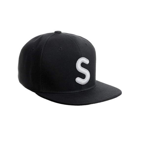 Daxton Classic Snapback 3D Alphabet A to Z Numbers Embroidered Initials Letters Flat Bill Cap - Black Hat, Letter S