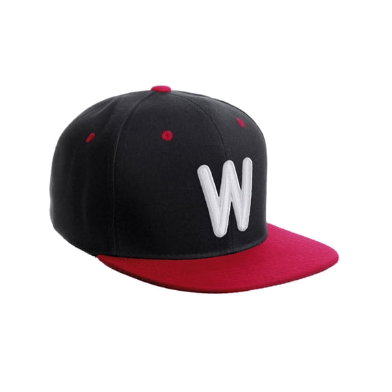Daxton Classic Snapback 3D Alphabet A to Z Numbers Embroidered Initials Letters Flat Bill Cap - Black Red Hat, Letter W