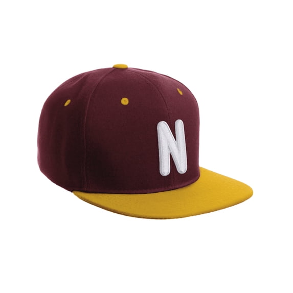 Daxton Classic Snapback 3D Alphabet A to Z Numbers Embroidered Initials Letters Flat Bill Cap - Burgundy Gold Hat, Letter N