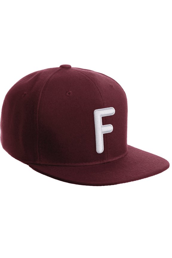 Classic Snapback 3D Alphabet A to Z Numbers Embroidered Initials Letters Flat Bill Cap - Burgundy Hat, Letter F
