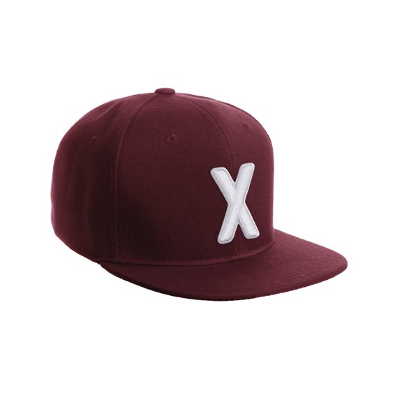 Daxton Classic Snapback 3D Alphabet A to Z Numbers Embroidered Initials Letters Flat Bill Cap - Burgundy Hat, Letter X