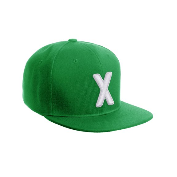 Daxton Classic Snapback 3D Alphabet A to Z Numbers Embroidered Initials Letters Flat Bill Cap - Kelly Hat, Letter X