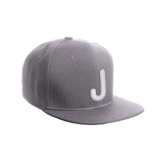 Daxton Classic Snapback 3D Alphabet A to Z Numbers Embroidered Initials Letters Flat Bill Cap - Light Grey Hat, Letter J