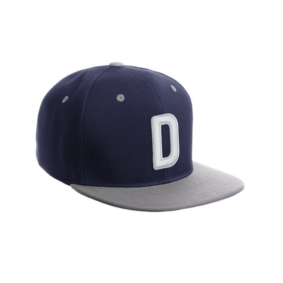 Daxton Classic Snapback 3D Alphabet A to Z Numbers Embroidered Initials Letters Flat Bill Cap - Navy Grey Hat, Letter D