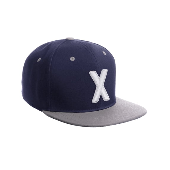 Daxton Classic Snapback 3D Alphabet A to Z Numbers Embroidered Initials Letters Flat Bill Cap - Navy Grey Hat, Letter X