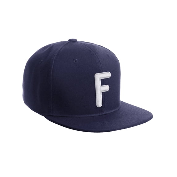 Daxton Classic Snapback 3D Alphabet A to Z Numbers Embroidered Initials Letters Flat Bill Cap - Navy Hat, Letter F