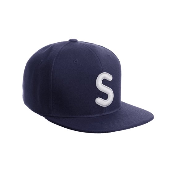 Daxton Classic Snapback 3D Alphabet A to Z Numbers Embroidered Initials Letters Flat Bill Cap - Navy Hat, Letter S