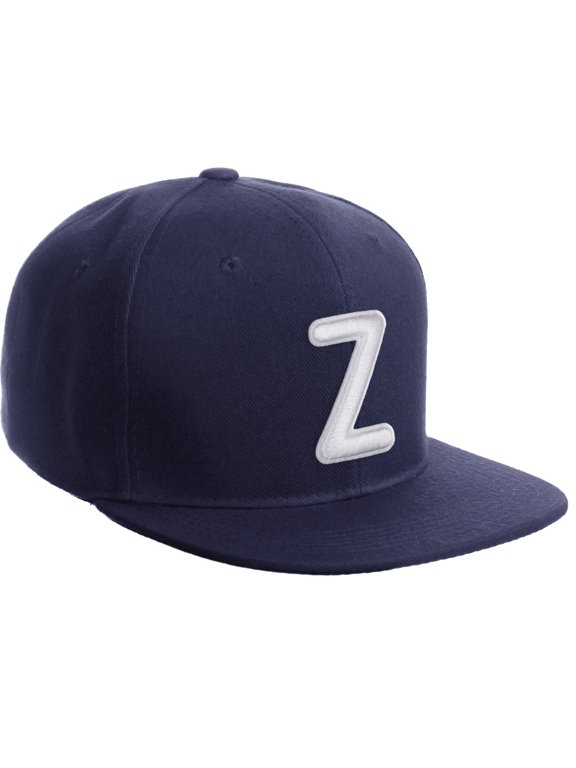 Classic Snapback 3D Alphabet A to Z Numbers Embroidered Initials Letters Flat Bill Cap - Navy Hat, Letter Z