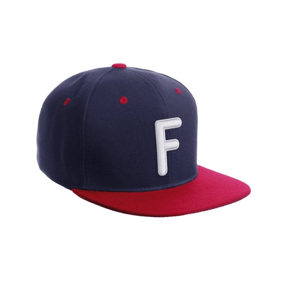 Daxton Classic Snapback 3D Alphabet A to Z Numbers Embroidered Initials Letters Flat Bill Cap - Navy Red Hat, Letter F