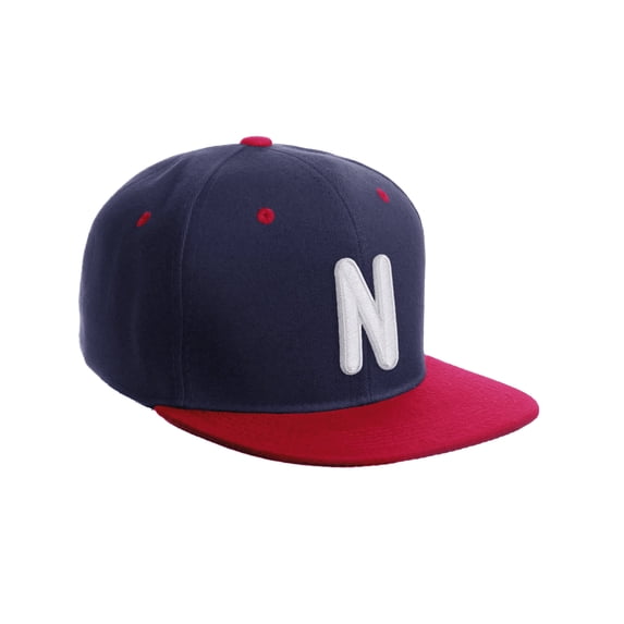 Daxton Classic Snapback 3D Alphabet A to Z Numbers Embroidered Initials Letters Flat Bill Cap - Navy Red Hat, Letter N