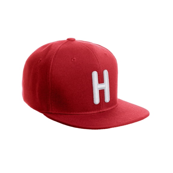 Daxton Classic Snapback 3D Alphabet A to Z Numbers Embroidered Initials Letters Flat Bill Cap - Red Hat, Letter H