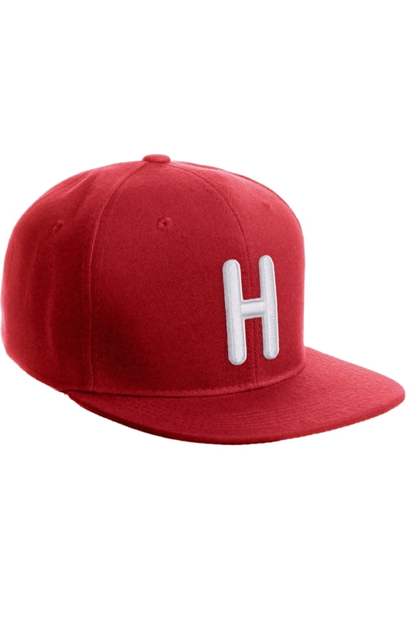 Classic Snapback 3D Alphabet A to Z Numbers Embroidered Initials Letters Flat Bill Cap - Red Hat, Letter H