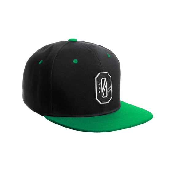 Daxton Classic Snapback 3D Alphabet A to Z Numbers Initials Flat Bill Visor Cap-Black Green Hat, Number 0