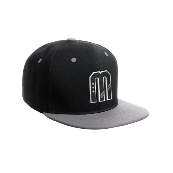 Daxton Classic Snapback 3D Alphabet A to Z Numbers Initials Flat Bill Visor Cap-Black Grey Hat, Letter M
