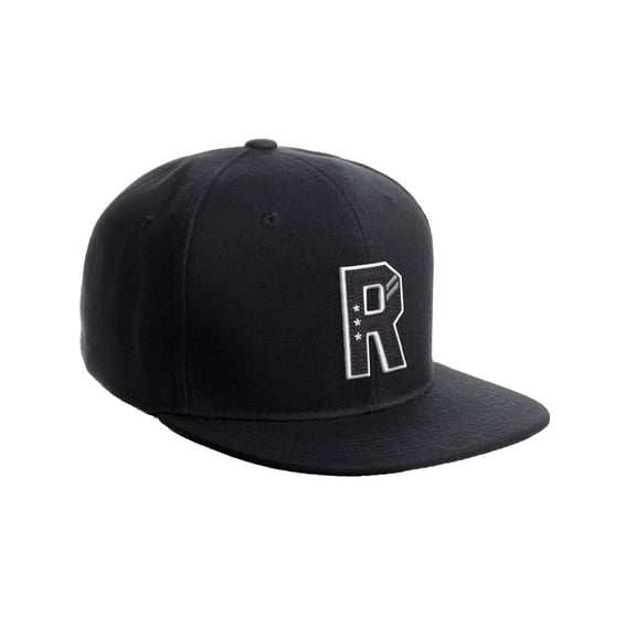 Daxton Classic Snapback 3D Alphabet A to Z Numbers Initials Flat Bill Visor Cap-Black Hat, Letter R