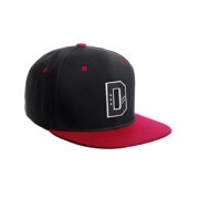 Daxton Classic Snapback 3D Alphabet A to Z Numbers Initials Flat Bill Visor Cap-Black Red Hat, Letter D