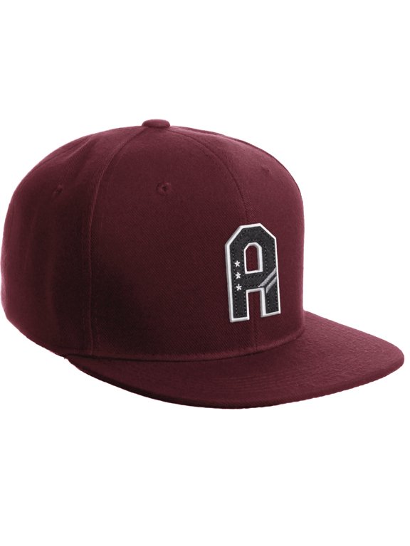 Classic Snapback 3D Alphabet A to Z Numbers Initials Flat Bill Visor Cap-Burgundy Hat, Letter A