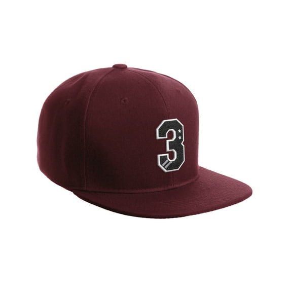 Daxton Classic Snapback 3D Alphabet A to Z Numbers Initials Flat Bill Visor Cap-Burgundy Hat, Number 3