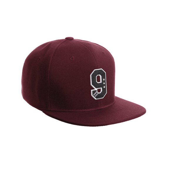 Daxton Classic Snapback 3D Alphabet A to Z Numbers Initials Flat Bill Visor Cap-Burgundy Hat, Number 9