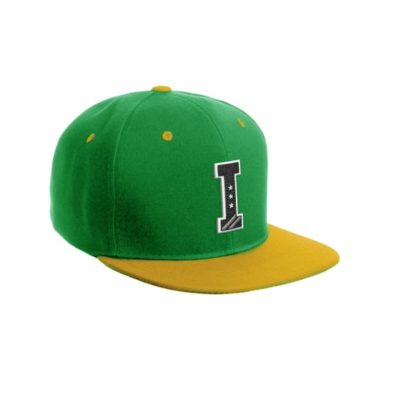 Daxton Classic Snapback 3D Alphabet A to Z Numbers Initials Flat Bill Visor Cap-Kelly Gold Hat, Letter I