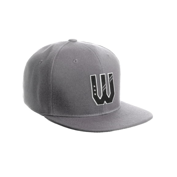 Daxton Classic Snapback 3D Alphabet A to Z Numbers Initials Flat Bill Visor Cap-Light Grey Hat, Letter W