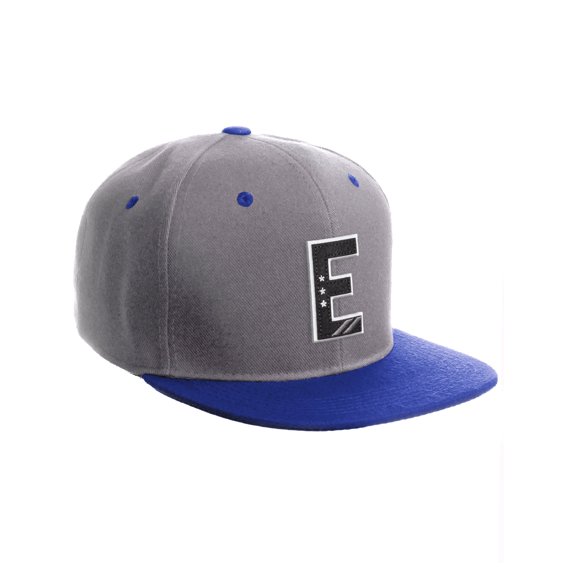 Daxton Classic Snapback 3D Alphabet A to Z Numbers Initials Flat Bill Visor Cap-Light Grey Royal Hat, Letter E