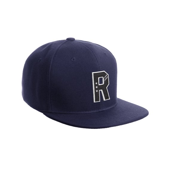 Daxton Classic Snapback 3D Alphabet A to Z Numbers Initials Flat Bill Visor Cap-Navy Hat, Letter R