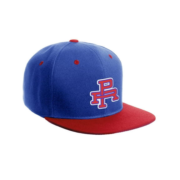 Daxton Classic Snapback Flat Bill Visor Custom Vintage Monogram PR Initials, Royal Red Hat
