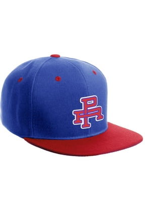 Classic Snapback Flat Bill Visor Custom Vintage Monogram PR Initials, Royal Red Hat