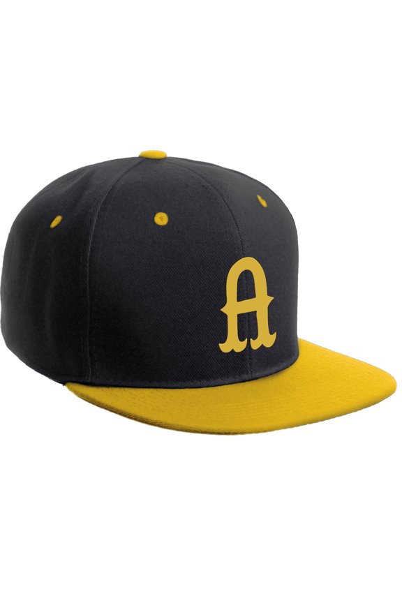 Classic Snapback Flat Bill Visor Vintage Custom Number Letter Hat Cap, Black Gold Hat, Letter A