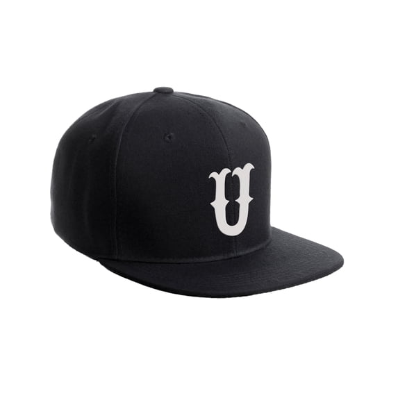 Daxton Classic Snapback Flat Bill Visor Vintage Custom Number Letter Hat Cap, Black Hat, Letter U