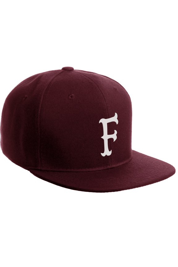 Classic Snapback Flat Bill Visor Vintage Custom Number Letter Hat Cap, Burgundy Hat, Letter F