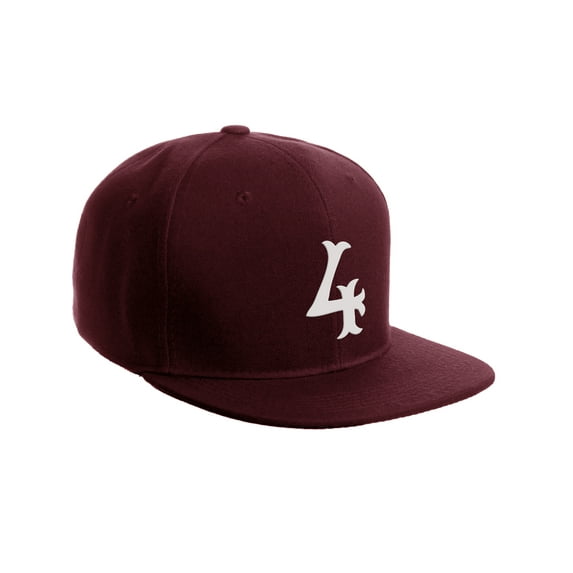 Daxton Classic Snapback Flat Bill Visor Vintage Custom Number Letter Hat Cap, Burgundy Hat, Number 4