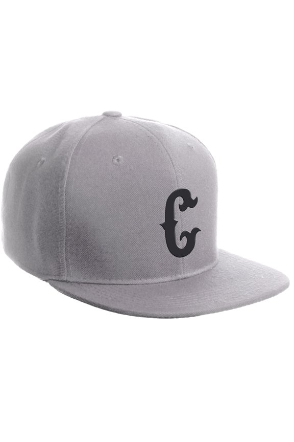 Classic Snapback Flat Bill Visor Vintage Custom Number Letter Hat Cap, Grey Hat, Letter C