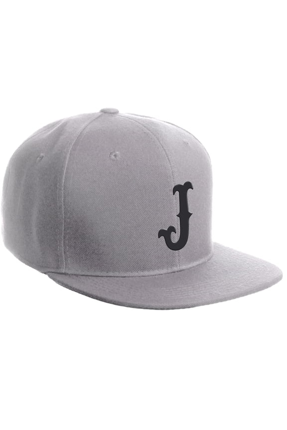 Classic Snapback Flat Bill Visor Vintage Custom Number Letter Hat Cap, Grey Hat, Letter J
