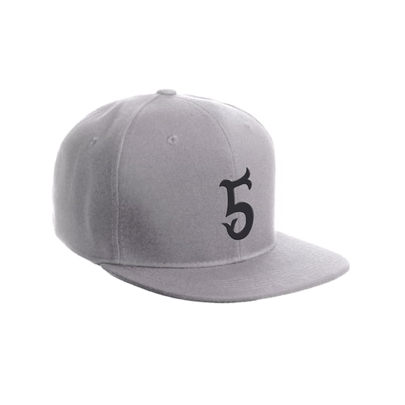 Daxton Classic Snapback Flat Bill Visor Vintage Custom Number Letter Hat Cap, Grey Hat, Number 5