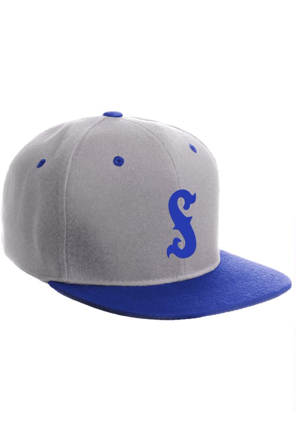 Classic Snapback Flat Bill Visor Vintage Custom Number Letter Hat Cap, Grey Royal Hat, Letter S