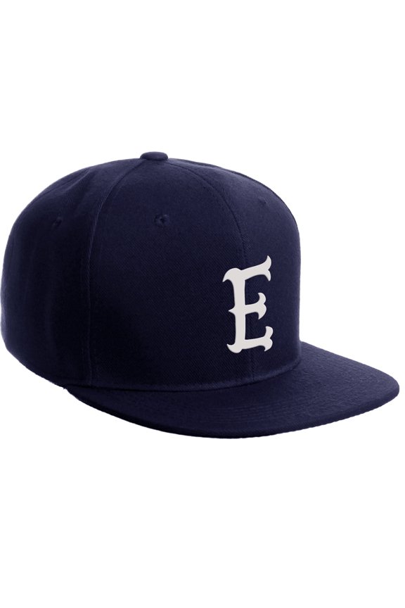 Classic Snapback Flat Bill Visor Vintage Custom Number Letter Hat Cap, Navy Hat, Letter E