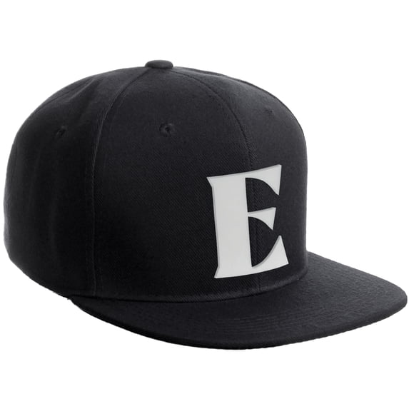 Daxton Classic Snapback Hat 3D Capital Alphabet Letters Flat Bill Visor Cap, Black Hat White Letter E