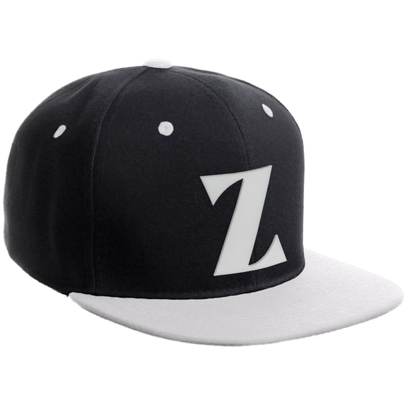 Daxton Classic Snapback Hat 3D Capital Alphabet Letters Flat Bill Visor Cap, Black White Hat White Letter Z