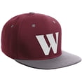 thumbnail image 1 of Daxton Classic Snapback Hat 3D Capital Alphabet Letters Flat Bill Visor Cap, Burgundy Light Grey Hat White Letter W, 1 of 3