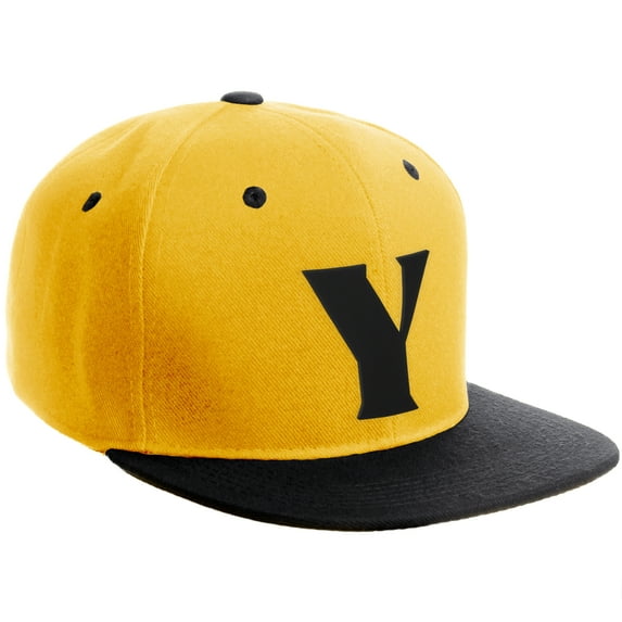 Daxton Classic Snapback Hat 3D Capital Alphabet Letters Flat Bill Visor Cap, Gold Black Hat Black Letter Y