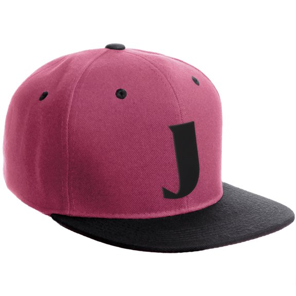 Daxton Classic Snapback Hat 3D Capital Alphabet Letters Flat Bill Visor Cap, Hot Pink Black Hat Black Letter J