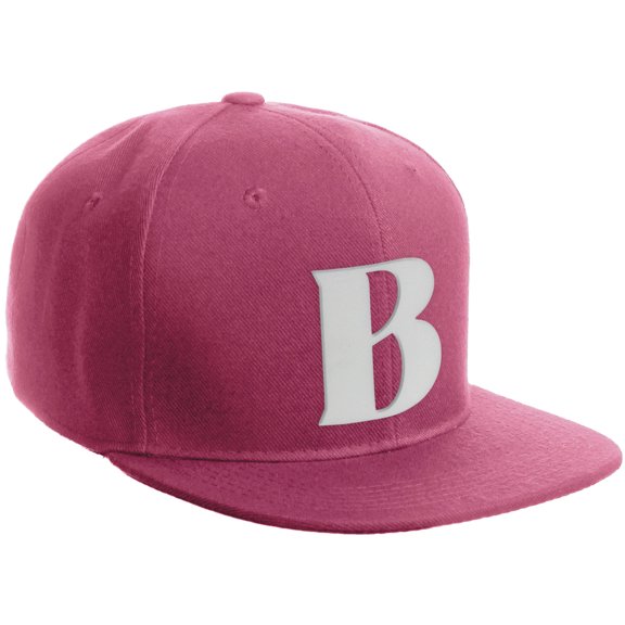 Daxton Classic Snapback Hat 3D Capital Alphabet Letters Flat Bill Visor Cap, Hot Pink Hat White Letter B