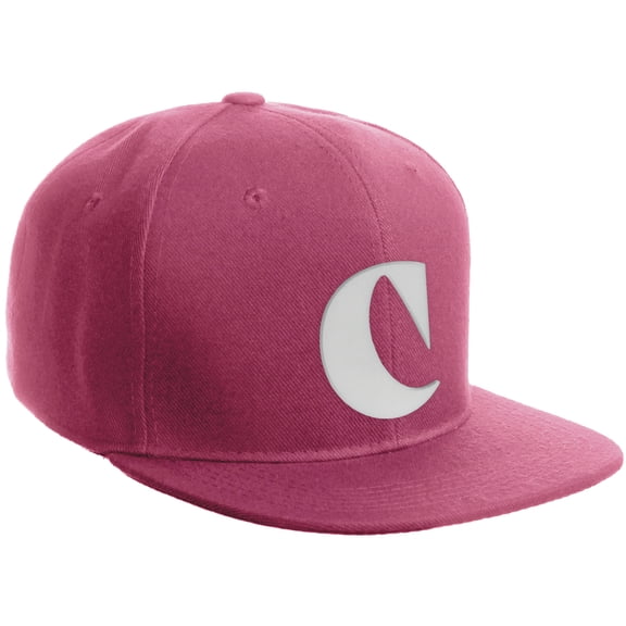 Daxton Classic Snapback Hat 3D Capital Alphabet Letters Flat Bill Visor Cap, Hot Pink Hat White Letter C