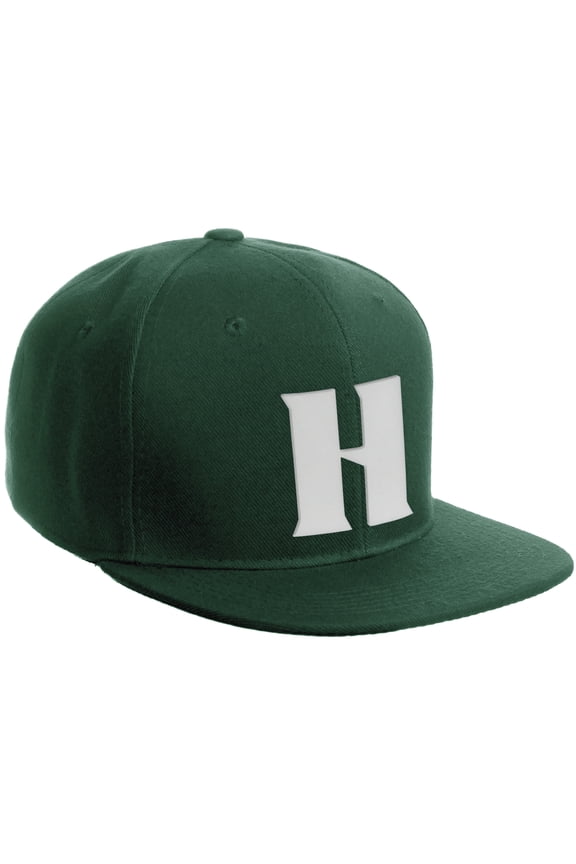 Classic Snapback Hat 3D Capital Alphabet Letters Flat Bill Visor Cap, Hunter Hat White Letter H