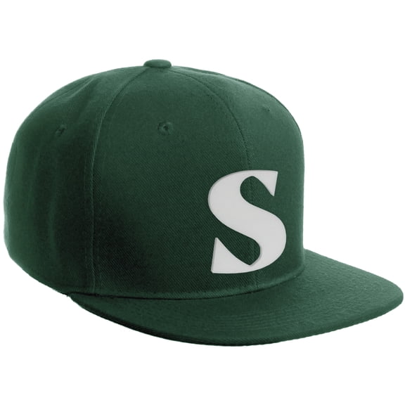 Daxton Classic Snapback Hat 3D Capital Alphabet Letters Flat Bill Visor Cap, Hunter Hat White Letter S